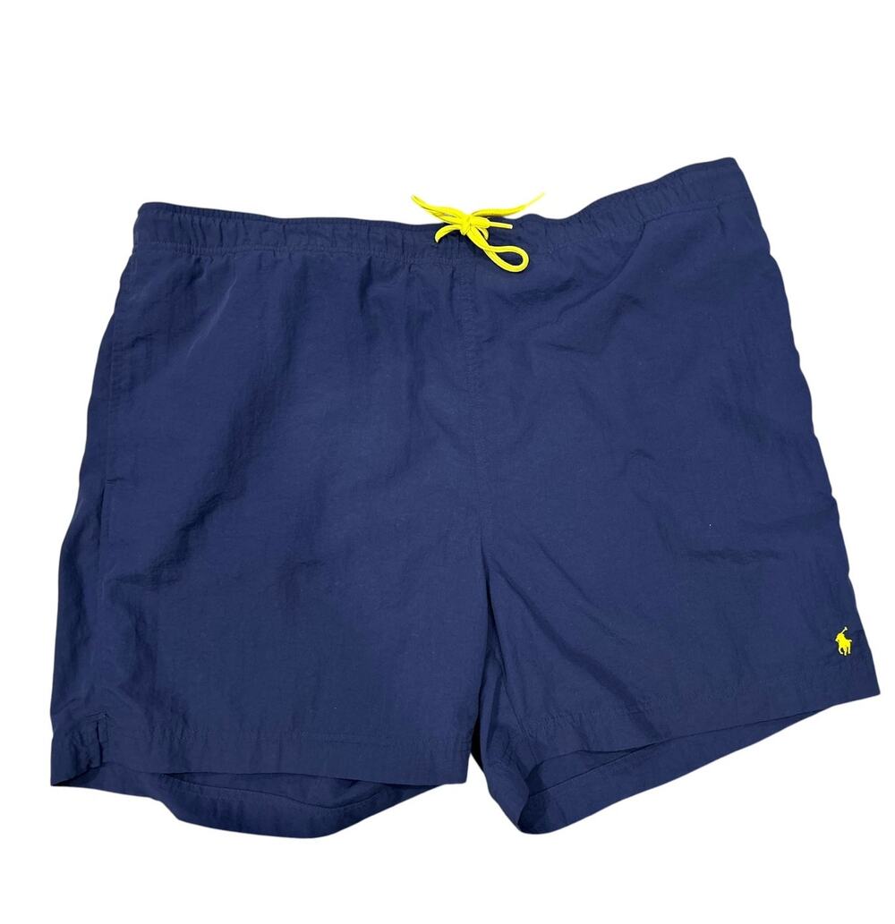 Polo Ralph Lauren Navy Blue Yellow Mens Swim Shorts Trunks Mesh Lined Pockets XL